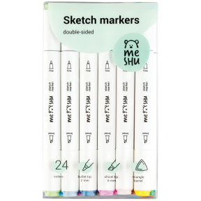 Набор маркеров MESHU 24 цвета Основные цвета (долото/тонкое перо)