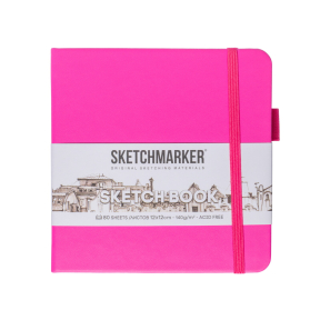 Блокнот SKETCHMARKER 12х12см 140гр/м, 80л, переплет (неоновая фуксия)