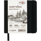 Скетчбук 12х12 см, черный, бумага белая