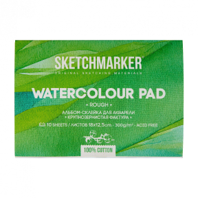 Альбом для акварели SKETCHMARKER 12,5х18см 300гр/м, 10л, крупное зерно, склейка