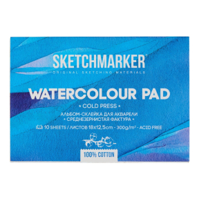 Альбом для акварели SKETCHMARKER 12,5х18см 300гр/м, 10л, среднее зерно, склейка