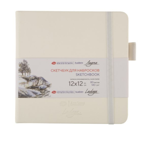 Скетчбук ЛАДОГА 12х12 см 140 гр/м, 80 л, переплет (белый), бумага слоновая кость