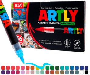 Набор акриловых маркеров ARTLY, 36 шт, перо-кисть, картон.кор.