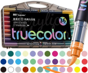 Набор акриловых маркеров TRUECOLOR 36 шт, перо-кисть, пластик.кор.