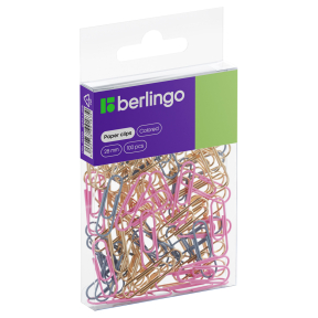 Скрепки BERLINGO 28 мм, 100 шт, розовый+золотой