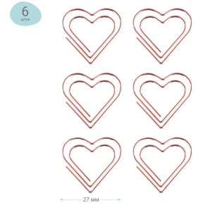 Скрепки фигурные MESHU Hearts 6 шт