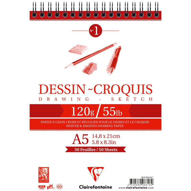 Альбом для графики CLAIREFONTAINE А5 120гр 50л, спираль