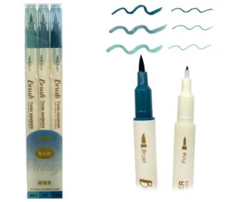 Набор маркеров BRUSH DS-9, голубые, спиртовые, 3 шт