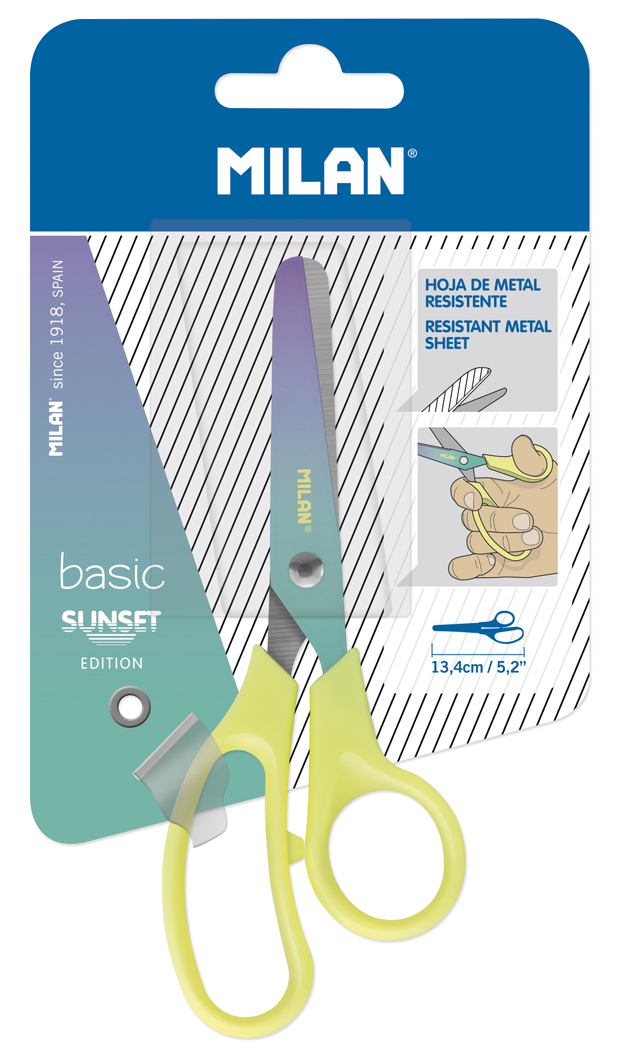 Ножницы канцелярские MILAN Basic Sunset с лезвиями, желтые