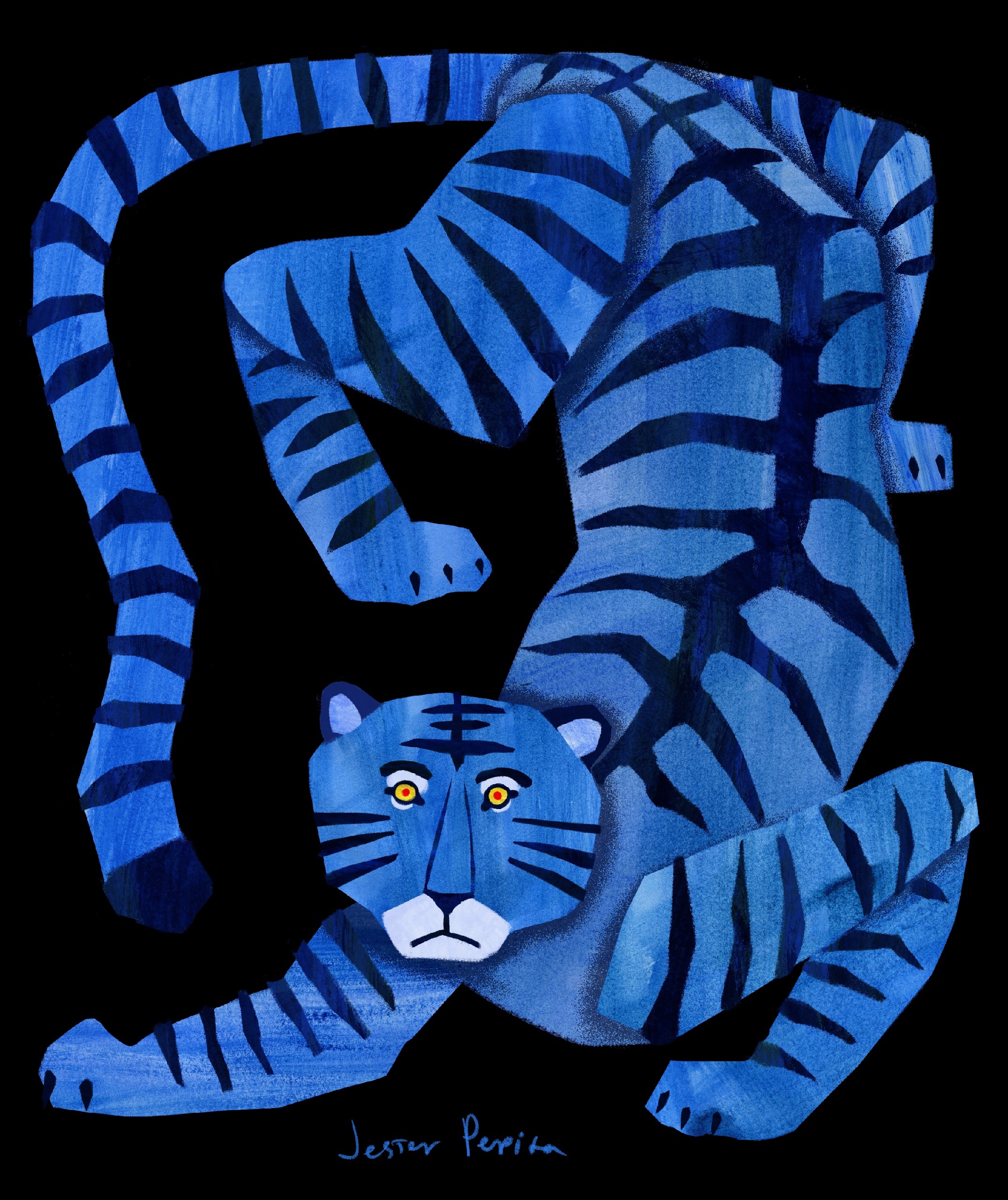 Открытка JESTER PEPITA Синий Тигр (на черном)