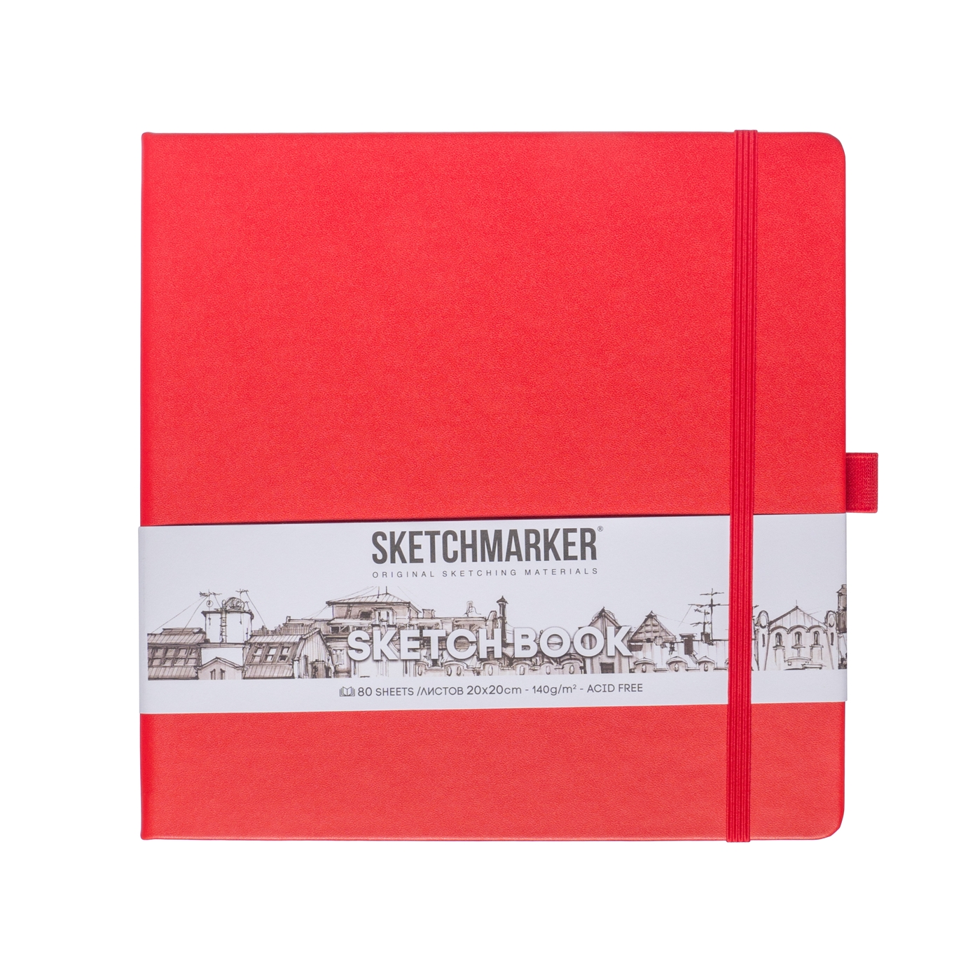 Блокнот SKETCHMARKER 20х20см 140гр/м, 80л, переплет (красный)