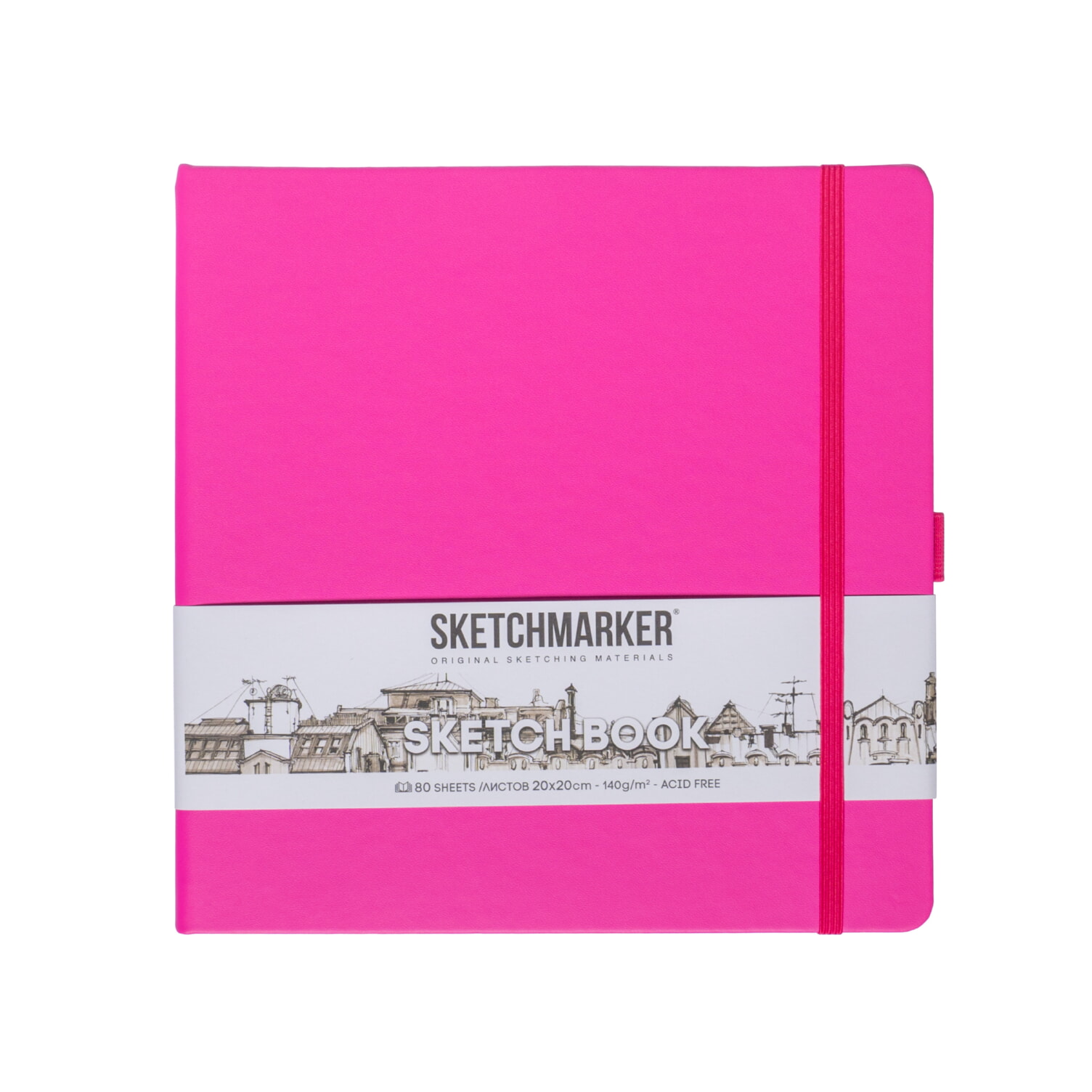 Блокнот SKETCHMARKER 20х20см 140гр/м, 80л, переплет (неоновая фуксия)