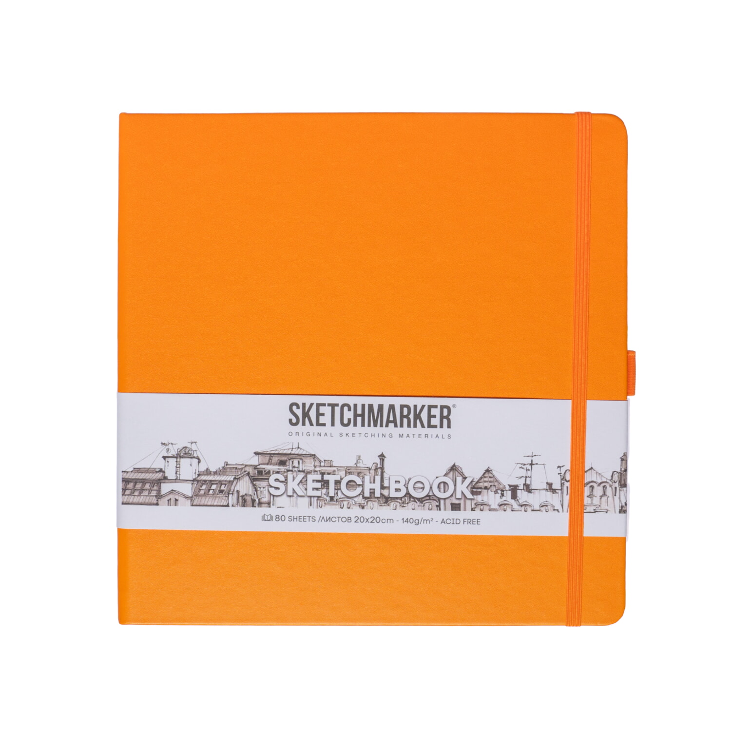 Блокнот SKETCHMARKER 20х20см 140гр/м, 80л, переплет (неоновый апельсин)