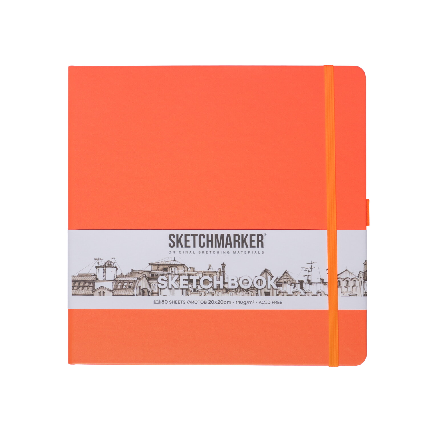 Блокнот SKETCHMARKER 20х20см 140гр/м, 80л, переплет (неоновый коралл)