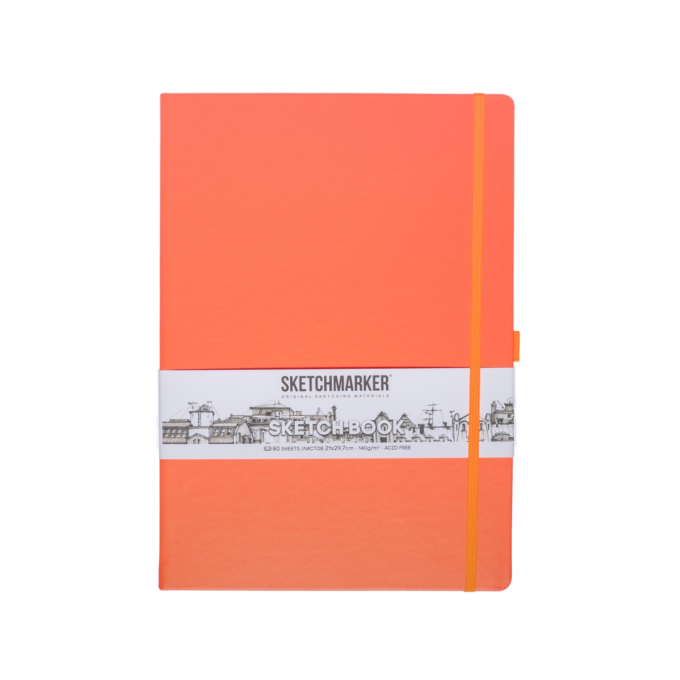 Блокнот SKETCHMARKER А4 140гр/м, 80л, переплет (неоновый коралл)