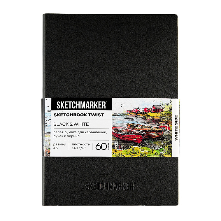 Блокнот SKETCHMARKER 2в1 черная/белая, A5 60 л 140 гр мягкая обложка
