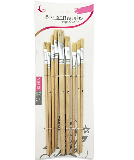 Набор кистей YIMEI DF-90 10 шт плоские щетина, кор.ручки