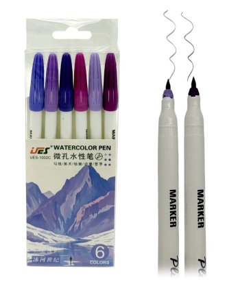 Набор линеров WATERCOLOR PEN фиолетовые оттенки 6 шт
