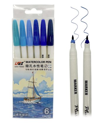 Набор линеров WATERCOLOR PEN синие оттенки 6 шт