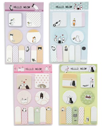 Закладки самоклеющиеся КОТИКИ закругленные 10 видов, 20 листов (в ассортименте)