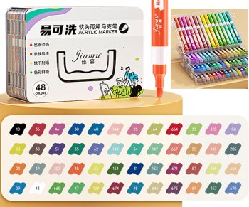 Набор акриловых маркеров JIAMU, 48 шт, перо-кисть, картон.кор.
