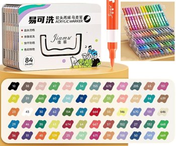 Набор акриловых маркеров JIAMU, 84 шт, перо-кисть, картон.кор.