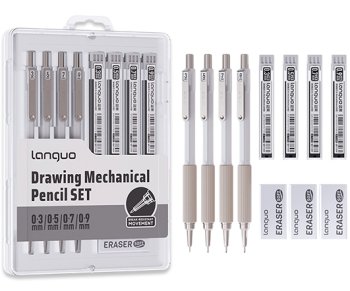 Набор механических карандашей LANGUO 4 шт, 3 ластика и грифели
