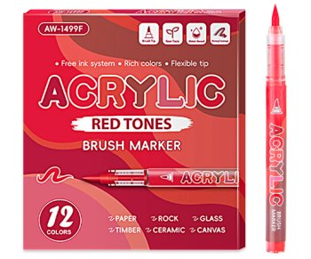 Набор акриловых маркеров ACRYLIC Red tones 12 цветов 1-3мм, кисть, картон
