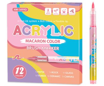 Набор акриловых маркеров ACRYLIC Macaron color 12 цветов 1-3мм, кисть, картон