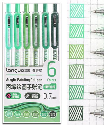 Набор автоматических акриловых ручек LANGUO 6 шт, темно-зеленые оттенки