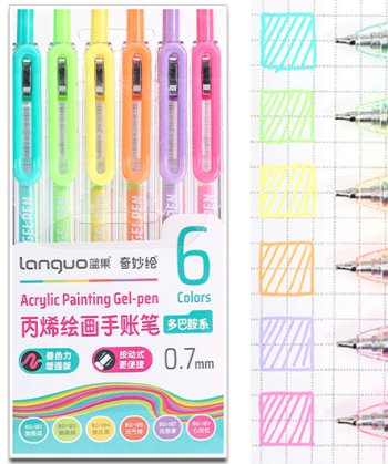Набор автоматических акриловых ручек LANGUO 6 шт, неоновые оттенки 2.0