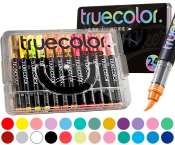 Набор акриловых маркеров TRUECOLOR 24 шт, перо-кисть, пластик.кор.
