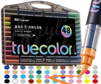 Набор акриловых маркеров TRUECOLOR 48 шт, перо-кисть, пластик.кор.