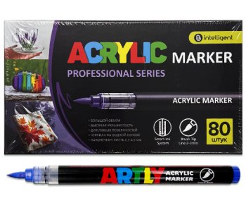 Набор акриловых маркеров INTELLIGENT кисти 80 цветов (круглый корпус с индикатором) 