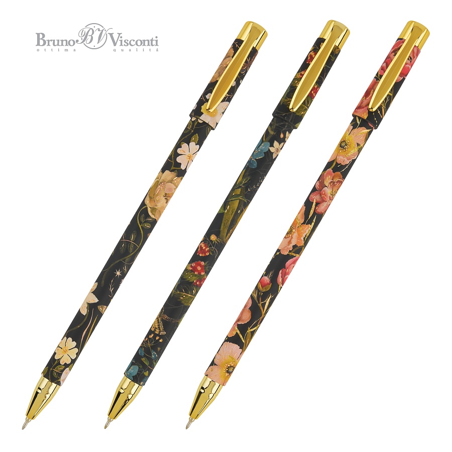Шариковая ручка BRUNO VISCONTI Flora Black Night синяя, 0,38 мм