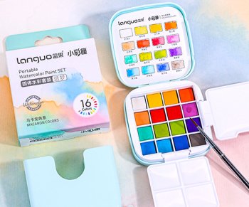 Набор акварели LANGUO Macaron 16 цв, пластиковый пенал + кисть складная