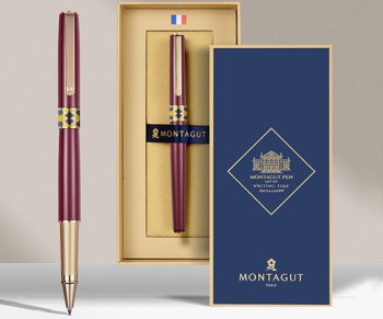 Ручка роллер MONTAGUT TJ-44 0.5 мм темно-красная с золотым рисунком