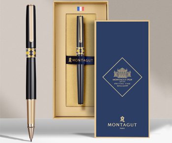 Ручка роллер MONTAGUT TJ-45 0.5 мм черная с золотым рисунком